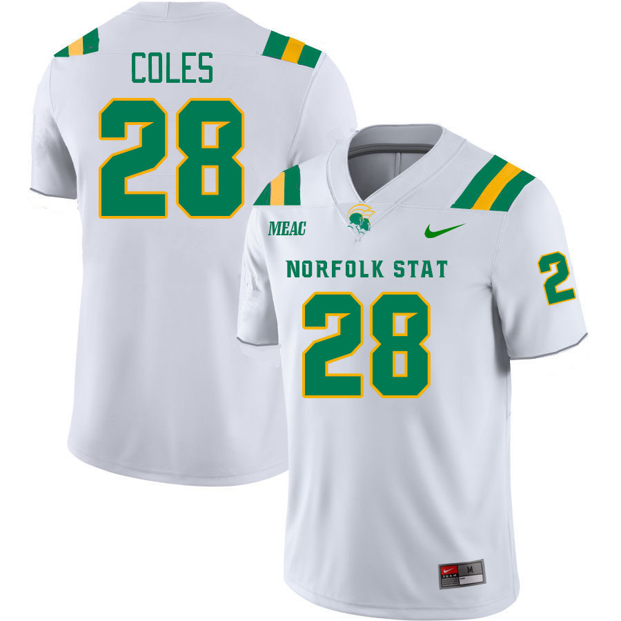 Men-Youth #28 R.J. Coles Norfolk State Spartans 2023 College Football Jerseys Stitched-White